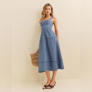 NEW Reformation Everett Linen Midi Dress Cornflower Blue | US 2 UK 6
